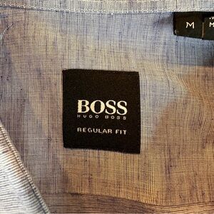 Hugo Boss Men's M Reg Fit Button Up Long Sleeve Shirt Light BlueGrey Cotton 495